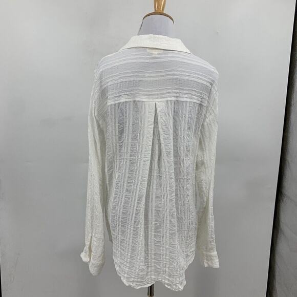 G.P.D. Blouse Womens L Large White Crinkled Button Front Tie Waist Long Sleeve - Picture 5 of 10